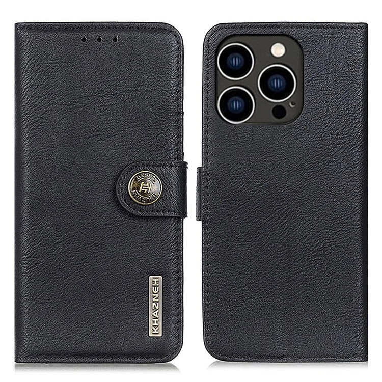 KHAZNEH Per iPhone 16 Pro Wallet Case Texture in Pelle di Mucca Custodia Telefono - Nero
