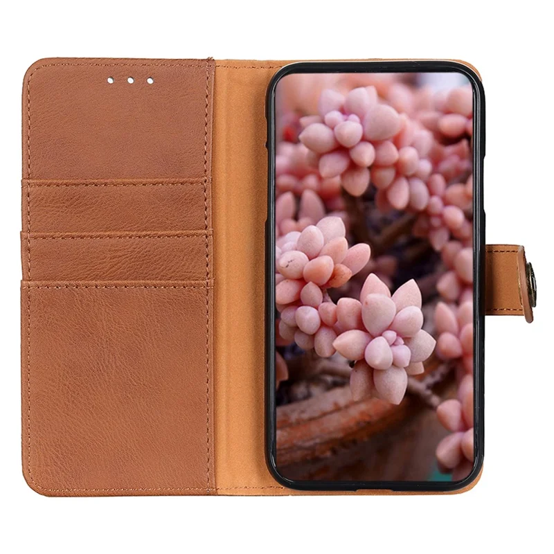 KHAZNEH For iPhone 16 Pro Wallet Case Cowhide Texture Leather Phone Cover - Brown