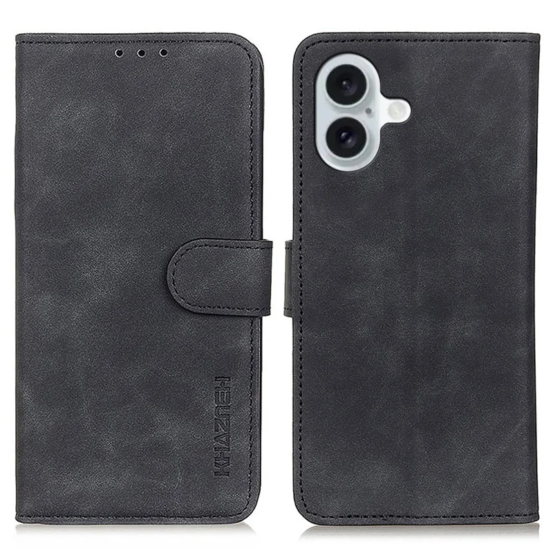 KHAZNEH Para iPhone 16 Case Retro Leather Phone Cover com Carteira Stand - Preto