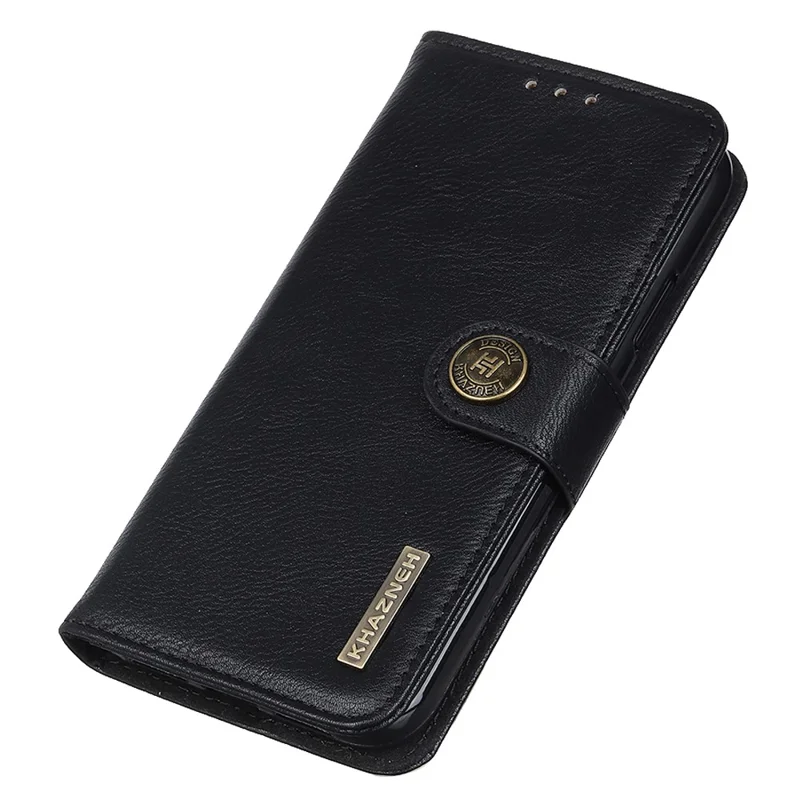 KHAZNEH For iPhone 16 Case Cowhide Texture Leather Phone Cover - Black