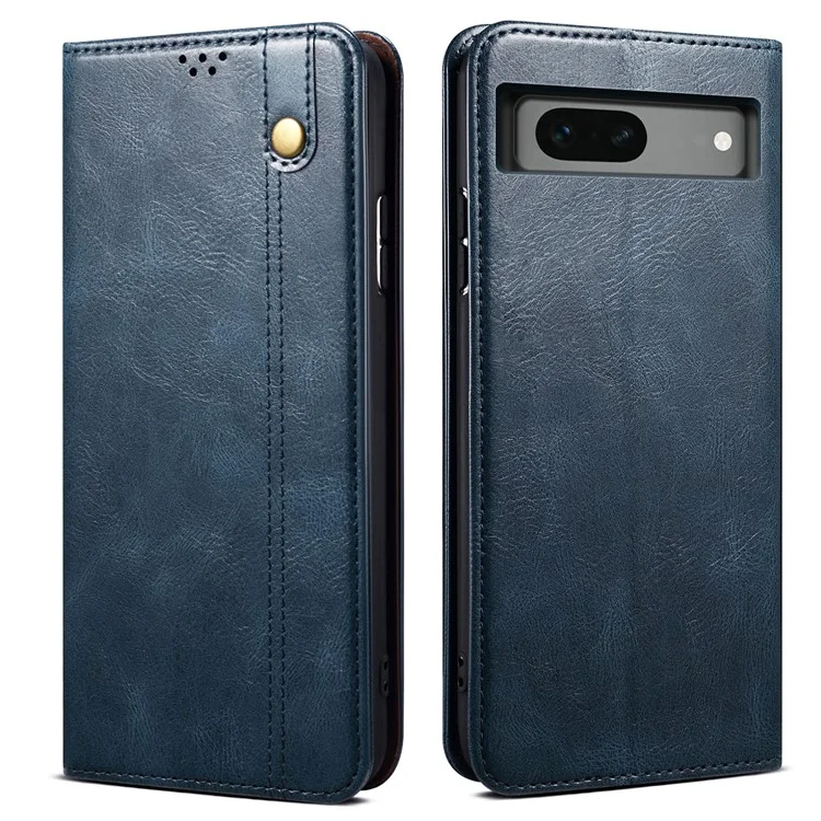 Per Google Pixel 8a Case Waxy Crazy Horse Leather Phone Cover - Blu