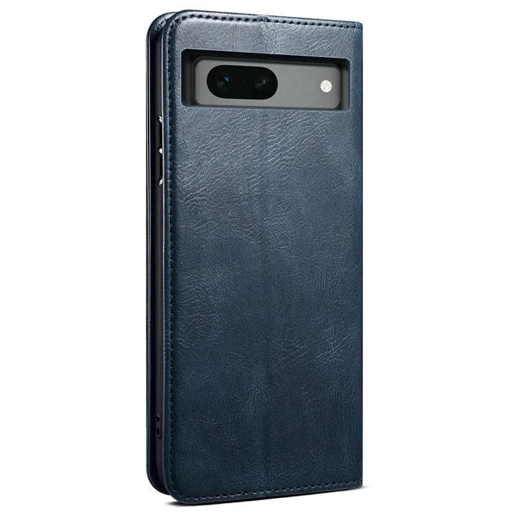 Per Google Pixel 8a Case Waxy Crazy Horse Leather Phone Cover - Blu