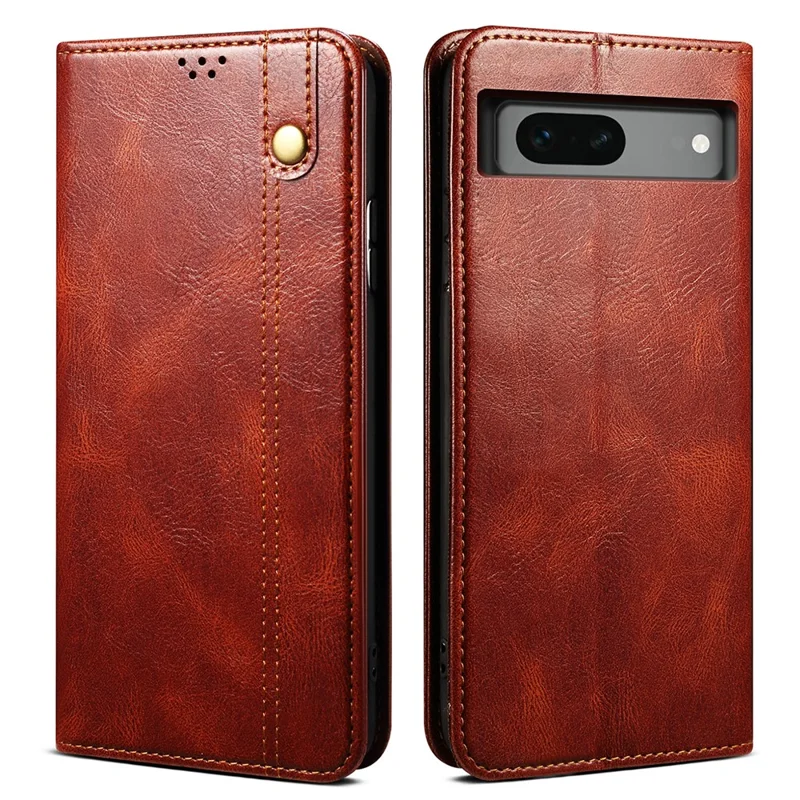 For Google Pixel 8a Case Waxy Crazy Horse Leather Phone Cover - Brown
