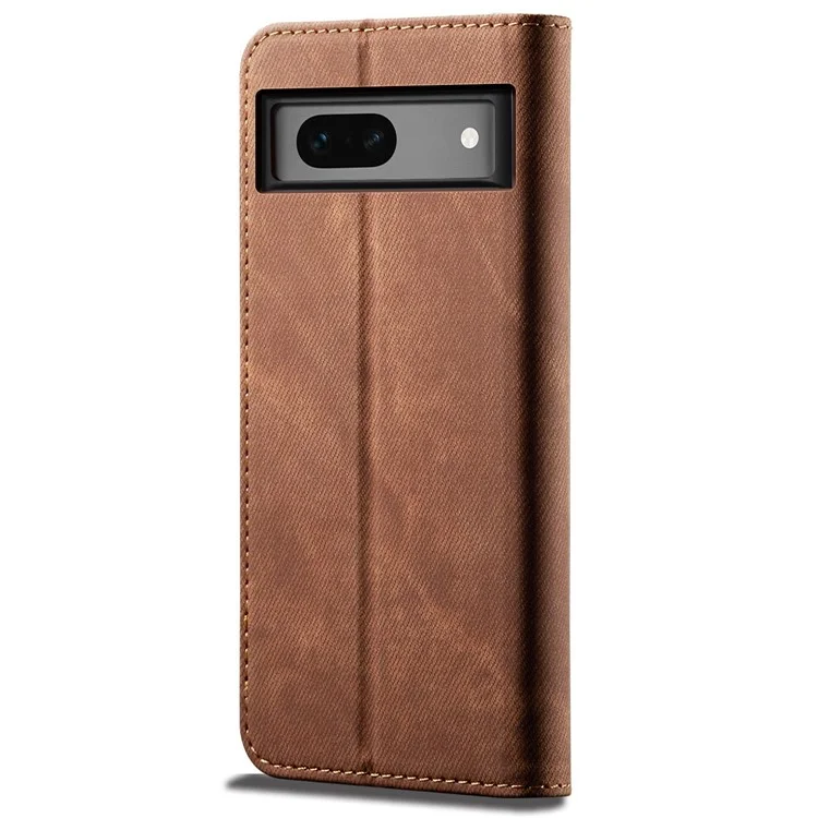 Pour Google Pixel 8a Case Jeans Cloth Texture Leather Phone Cover avec Cash Card Holder - Coffee