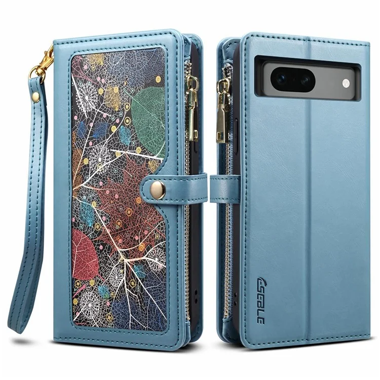 ESEBLE Galaxy Series For Google Pixel 8a Case Leather Pattern  RFID Blocking Phone Cover - Blue