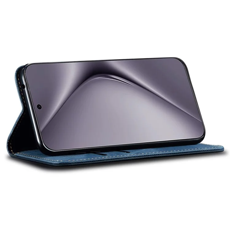 Para Huawei Pura 70 Case Leather Wallet Phone Cover Jeans Cloth Texture - Azul
