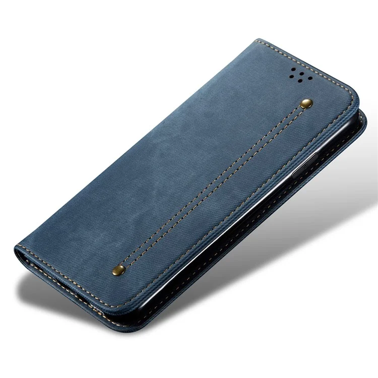 Para Huawei Pura 70 Case Leather Wallet Phone Cover Jeans Cloth Texture - Azul