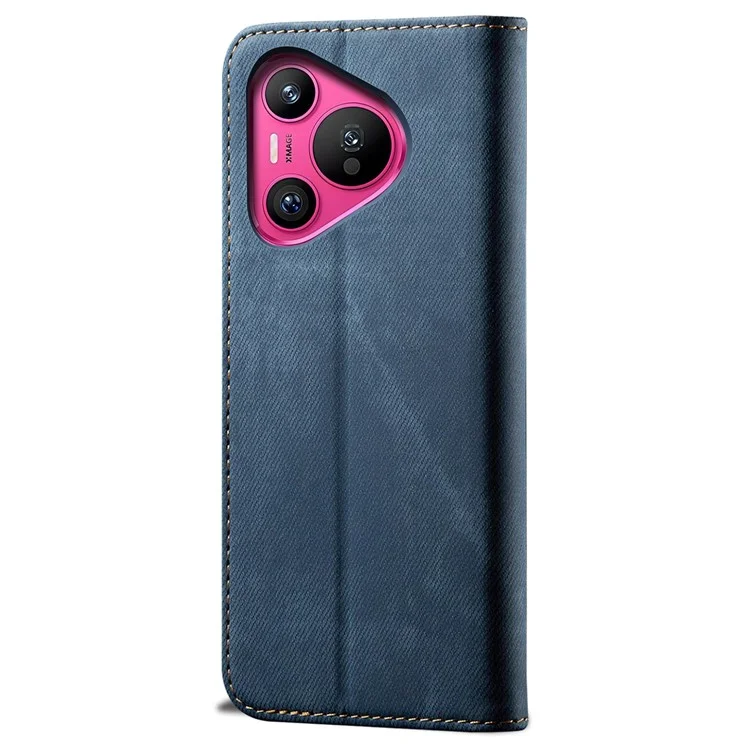 Para Huawei Pura 70 Case Leather Wallet Phone Cover Jeans Cloth Texture - Azul