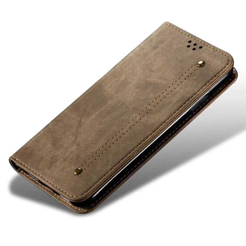 For Huawei Pura 70 Case Leather Wallet Phone Cover Jeans Cloth Texture - Khaki
