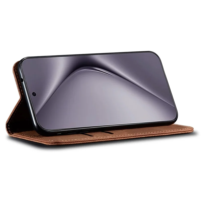 For Huawei Pura 70 Case Leather Wallet Phone Cover Jeans Cloth Texture - Coffee