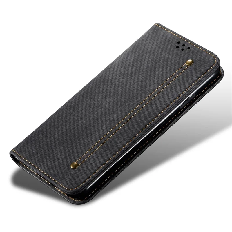 For Huawei Pura 70 Case Leather Wallet Phone Cover Jeans Cloth Texture - Black