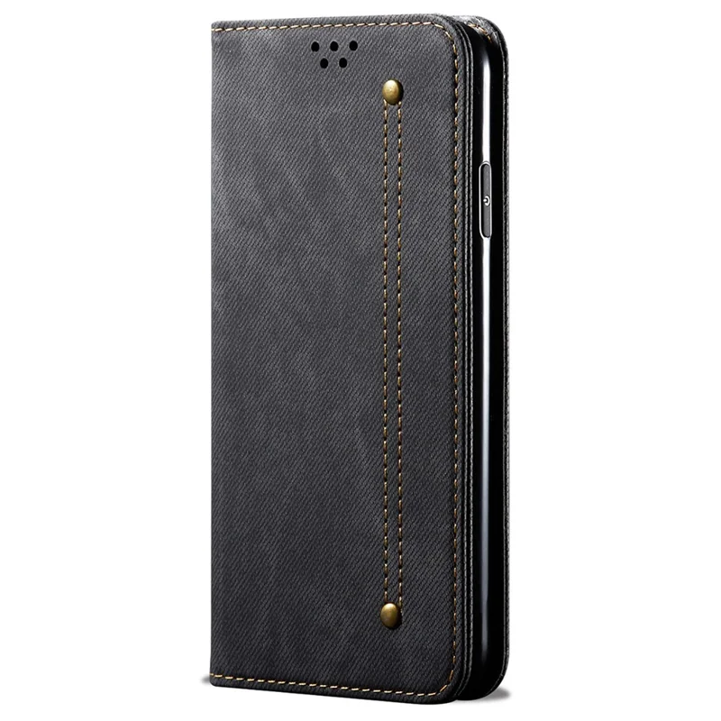 For Huawei Pura 70 Case Leather Wallet Phone Cover Jeans Cloth Texture - Black