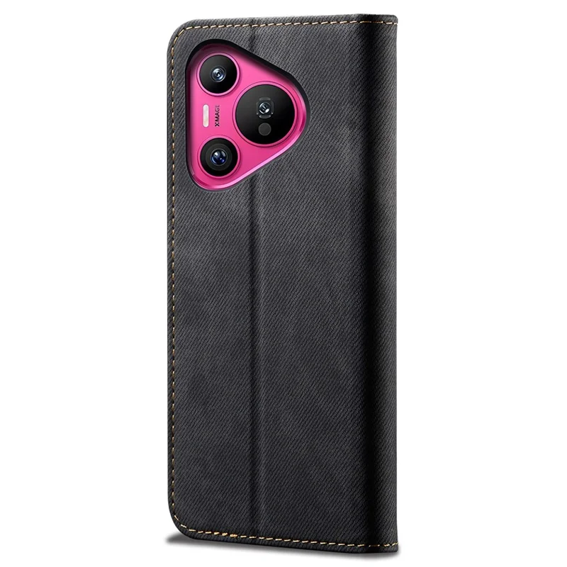 For Huawei Pura 70 Case Leather Wallet Phone Cover Jeans Cloth Texture - Black