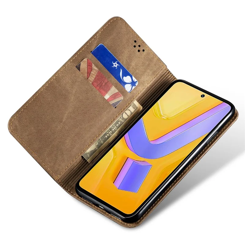 For vivo Y38 5G Wallet Case Jeans Cloth Texture Shockproof Leather Phone Cover - Khaki