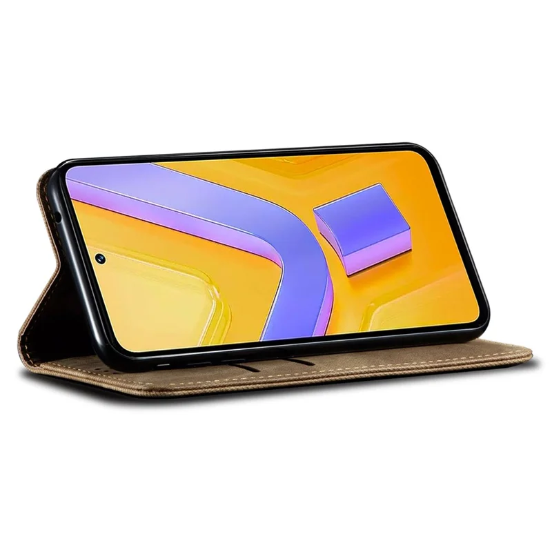 For vivo Y38 5G Wallet Case Jeans Cloth Texture Shockproof Leather Phone Cover - Khaki