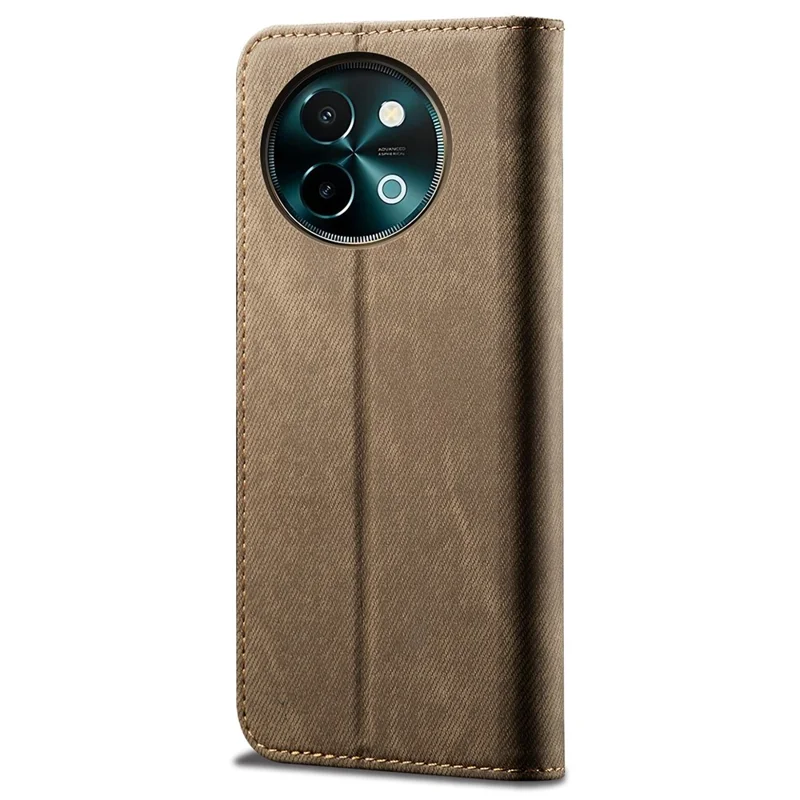 For vivo Y38 5G Wallet Case Jeans Cloth Texture Shockproof Leather Phone Cover - Khaki