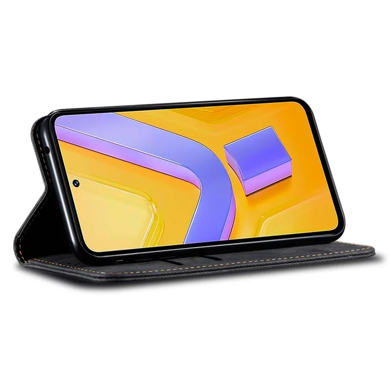 For vivo Y38 5G Wallet Case Jeans Cloth Texture Shockproof Leather Phone Cover - Black