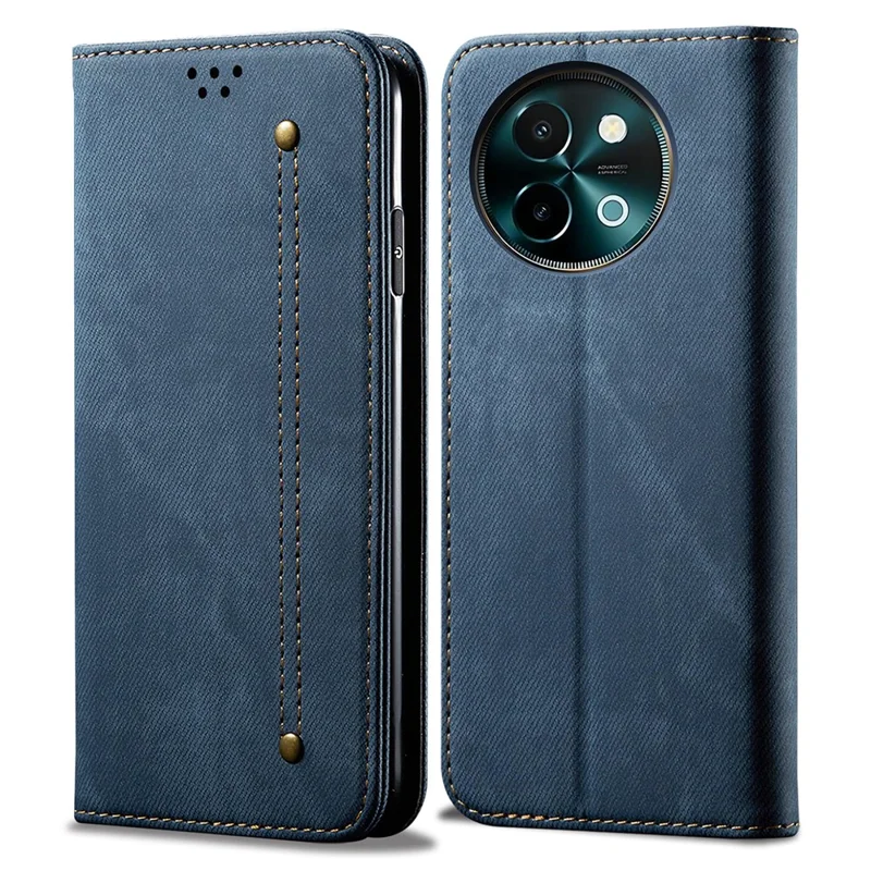 For vivo Y38 5G Wallet Case Jeans Cloth Texture Shockproof Leather Phone Cover - Blue