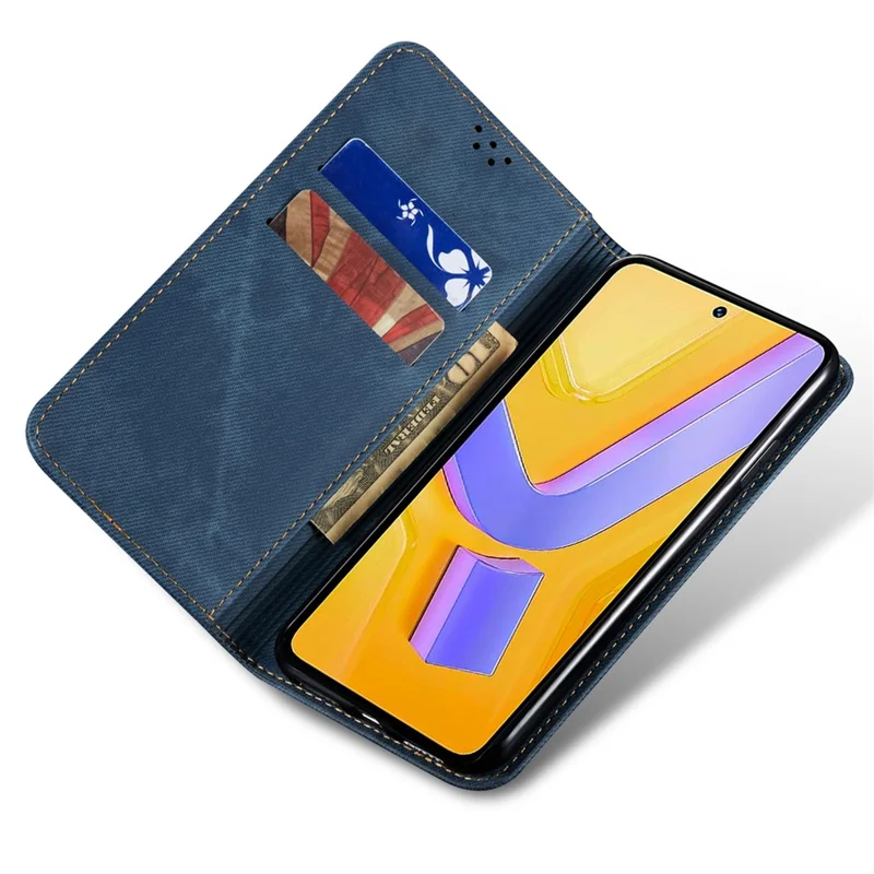 For vivo Y38 5G Wallet Case Jeans Cloth Texture Shockproof Leather Phone Cover - Blue