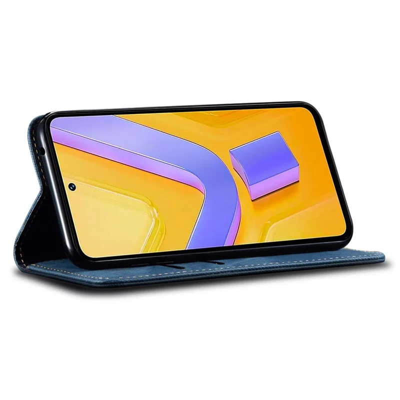 For vivo Y38 5G Wallet Case Jeans Cloth Texture Shockproof Leather Phone Cover - Blue