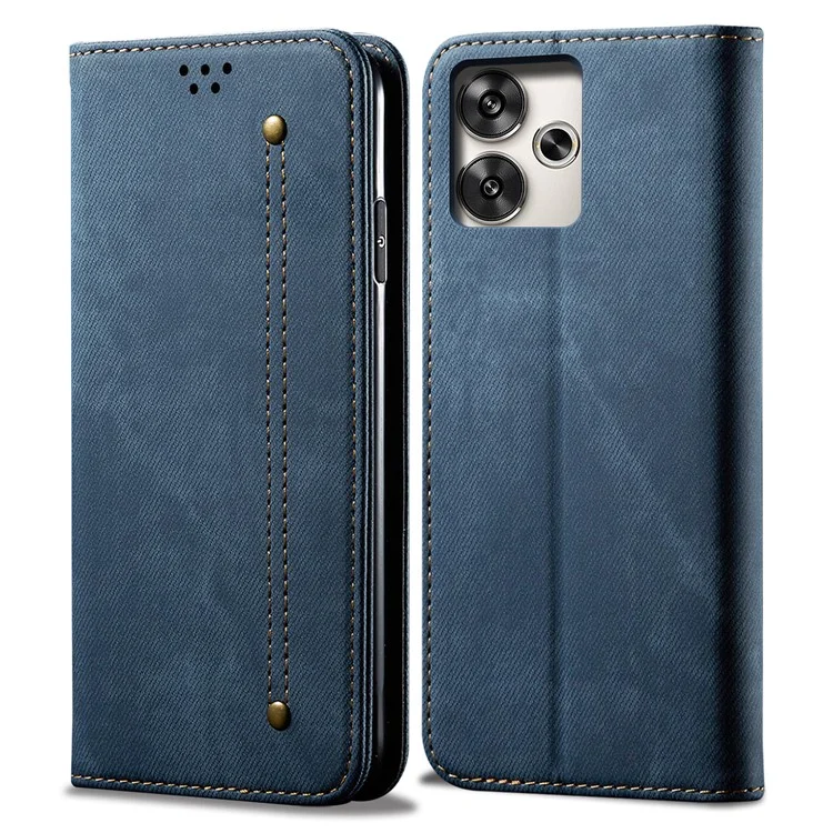Para Xiaomi Redmi Turbo 3 5G / Poco F6 5G Funda de Teléfono Billetera Textura de Tela Vaquera Cuero Flip Cover - Azul