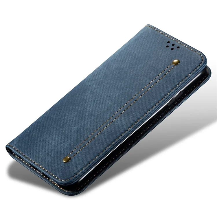 Para Xiaomi Redmi Turbo 3 5G / Poco F6 5G Funda de Teléfono Billetera Textura de Tela Vaquera Cuero Flip Cover - Azul