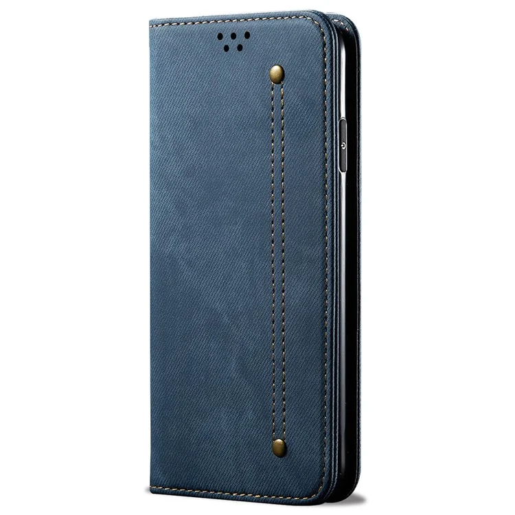 Para Xiaomi Redmi Turbo 3 5G / Poco F6 5G Funda de Teléfono Billetera Textura de Tela Vaquera Cuero Flip Cover - Azul