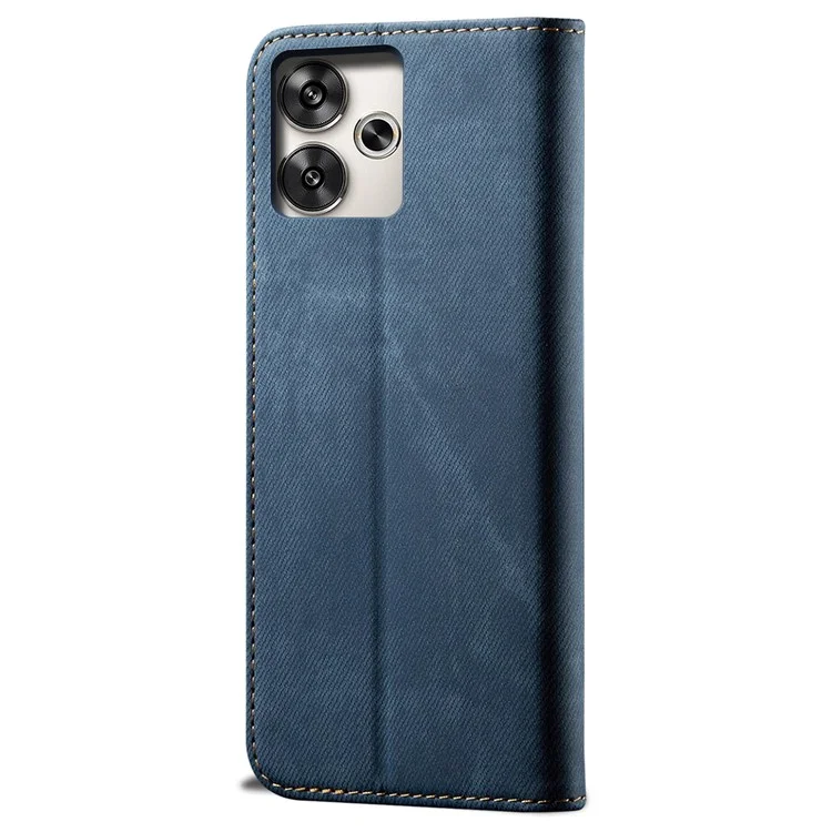 Para Xiaomi Redmi Turbo 3 5G / Poco F6 5G Funda de Teléfono Billetera Textura de Tela Vaquera Cuero Flip Cover - Azul
