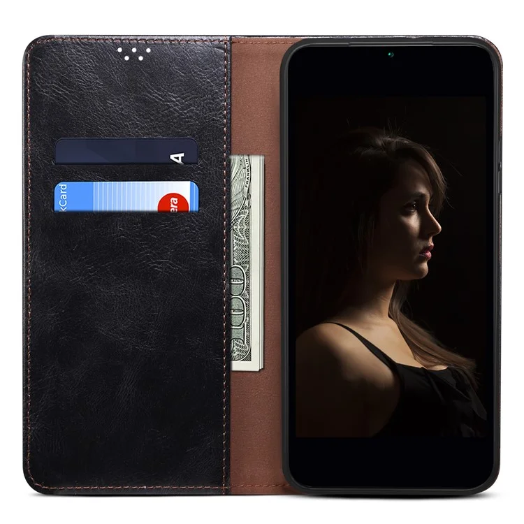 Para Huawei nova 12i 4G / Enjoy 70 Pro Capa de Carteira de Couro Textura de Cavalo Louco - Preto