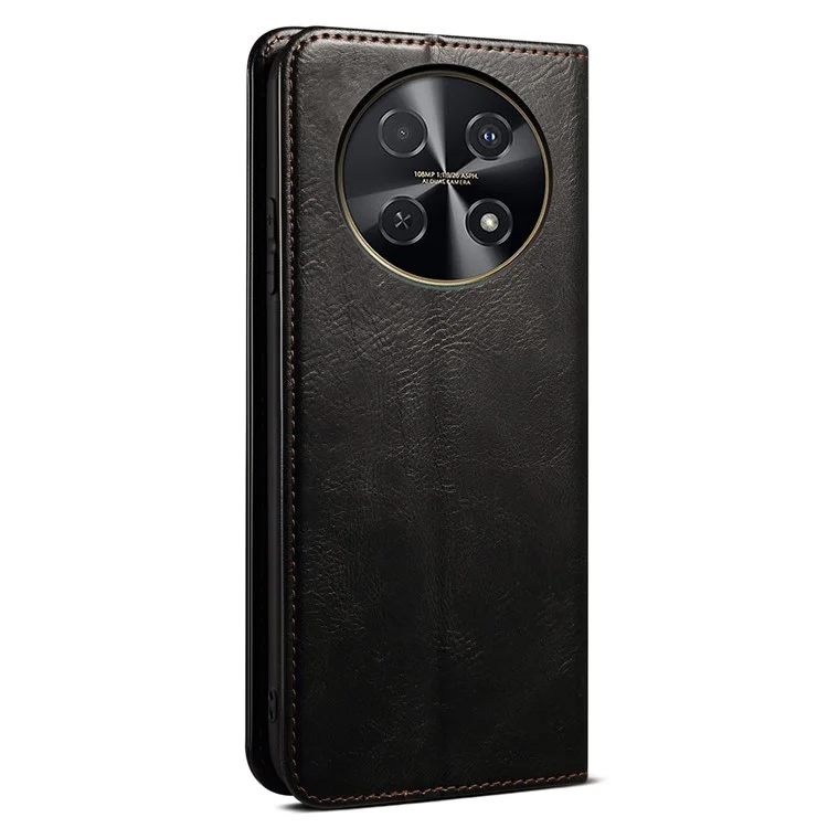 Para Huawei nova 12i 4G / Enjoy 70 Pro Capa de Carteira de Couro Textura de Cavalo Louco - Preto