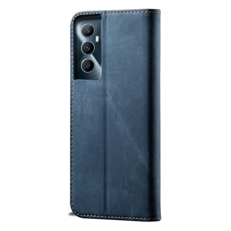 For Realme C65 4G Case Leather Jeans Cloth Texture Folio Flip Phone Cover - Blue