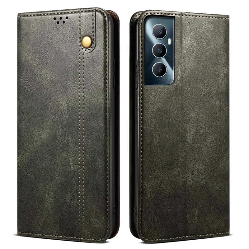 For Realme C65 4G Case Waxy Crazy Horse Anti-Drop Leather Phone Cover - Green