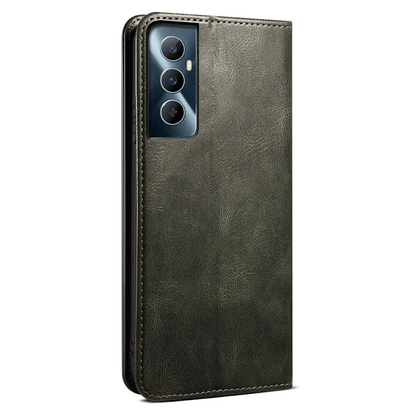 For Realme C65 4G Case Waxy Crazy Horse Anti-Drop Leather Phone Cover - Green