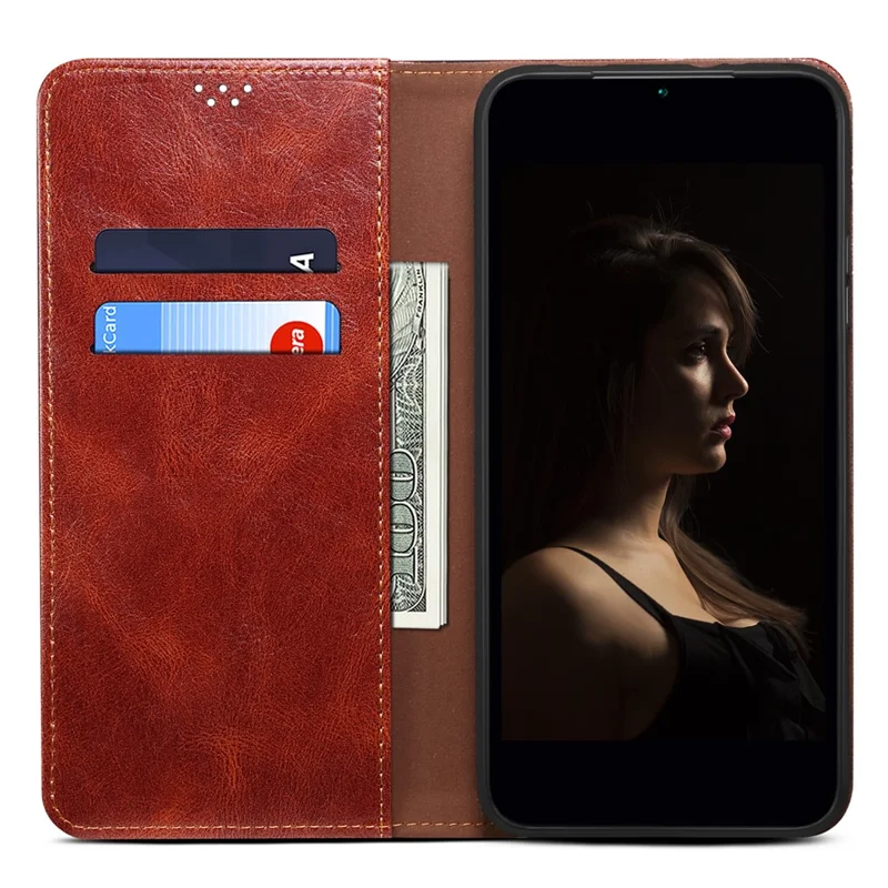 For Huawei Pura 70 Wallet Case Waxy Crazy Horse Texture Leather Stand Phone Cover - Brown