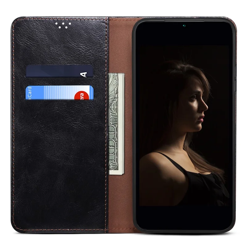 For Huawei Pura 70 Wallet Case Waxy Crazy Horse Texture Leather Stand Phone Cover - Black