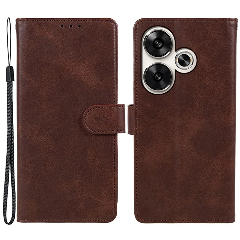 For Xiaomi Redmi Turbo 3 5G / Poco F6 5G Case Calf Texture Magnetic Clasp Leather Wallet Phone Cover - Brown