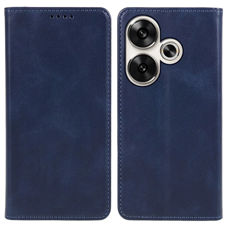 Para Xiaomi Redmi Turbo 3 5G / Poco F6 5G Capa de Couro Magnética Flip Textura de Bezerro Capa de Telefone - Azul