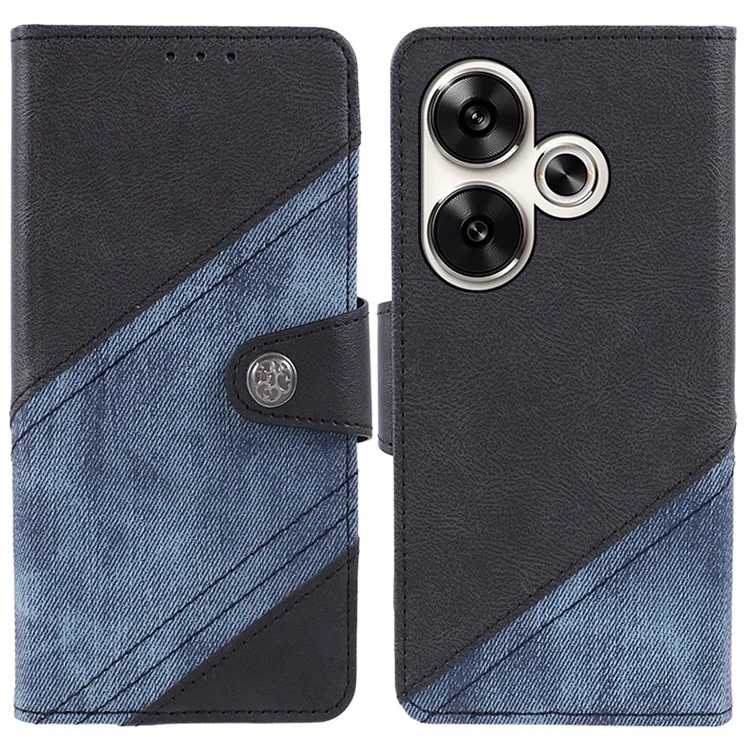Per Xiaomi Redmi Turbo 3 5G / Poco F6 5G Custodia Wallet Texture in pelle Crazy Horse Splicing - Nero