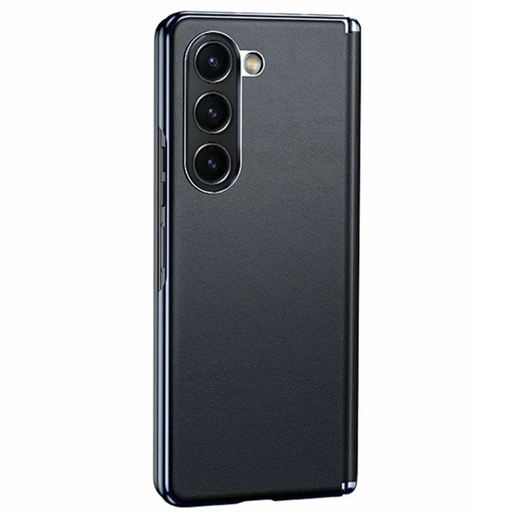 Per Samsung Galaxy Z Fold6 5G Case Electroplating PU Leather+PC Phone Cover con protezione cerniera - Nero