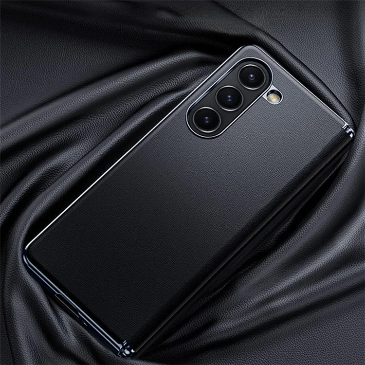 Per Samsung Galaxy Z Fold6 5G Case Electroplating PU Leather+PC Phone Cover con protezione cerniera - Nero