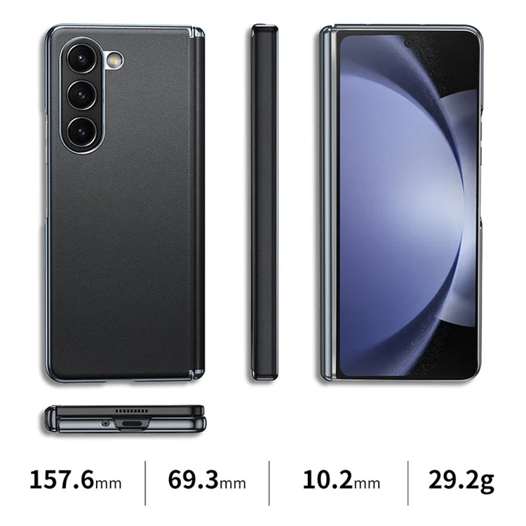 Per Samsung Galaxy Z Fold6 5G Case Electroplating PU Leather+PC Phone Cover con protezione cerniera - Nero