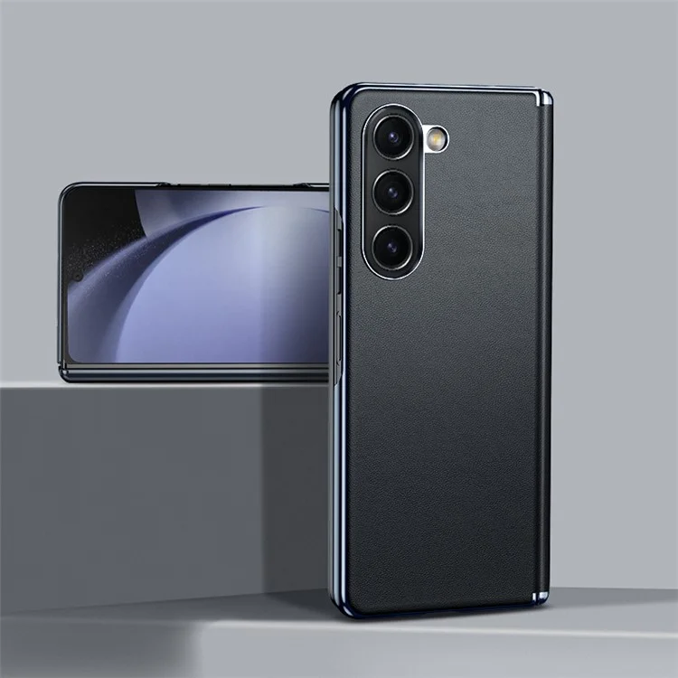 Per Samsung Galaxy Z Fold6 5G Case Electroplating PU Leather+PC Phone Cover con protezione cerniera - Nero
