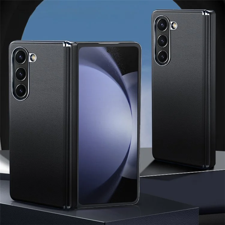 Per Samsung Galaxy Z Fold6 5G Case Electroplating PU Leather+PC Phone Cover con protezione cerniera - Nero