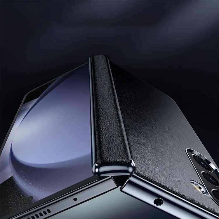 Per Samsung Galaxy Z Fold6 5G Case Electroplating PU Leather+PC Phone Cover con protezione cerniera - Nero