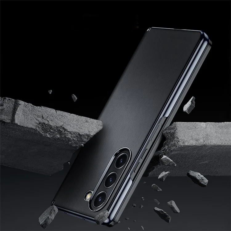 Per Samsung Galaxy Z Fold6 5G Case Electroplating PU Leather+PC Phone Cover con protezione cerniera - Nero
