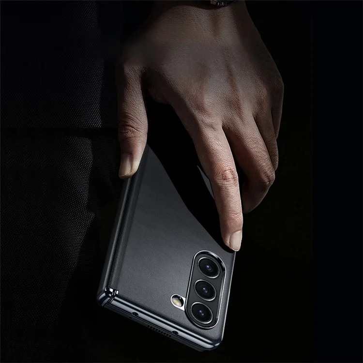 Per Samsung Galaxy Z Fold6 5G Case Electroplating PU Leather+PC Phone Cover con protezione cerniera - Nero