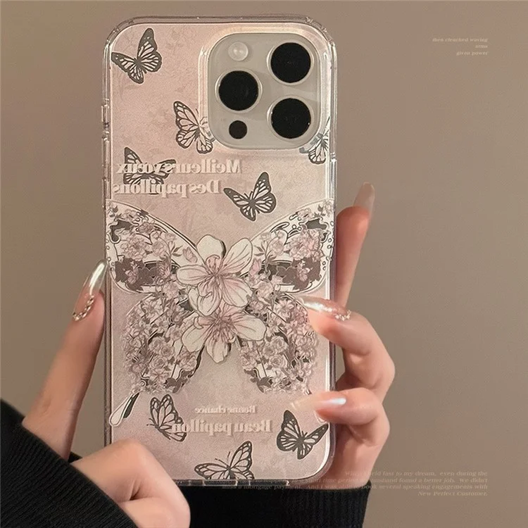For iPhone 15 Pro Max Case TPU Butterfly IMD Phone Cover with Hand Chain