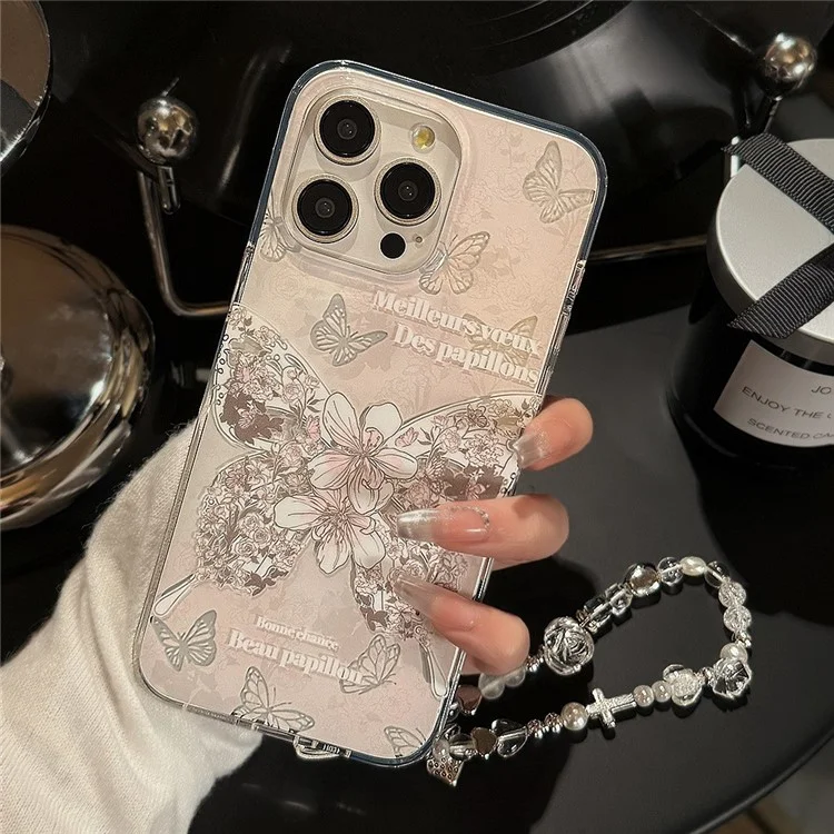 For iPhone 14 Pro Case IMD Butterfly Pattern TPU Phone Cover with Hand Chain
