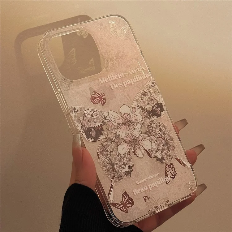 For iPhone 14 Pro Max Case IMD Butterfly Pattern TPU Phone Shell with Hand Strap