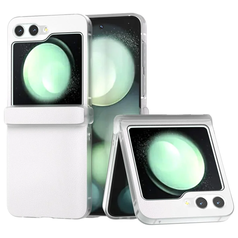 For Samsung Galaxy Z Flip5 5G Case Hinge Protection Leather+PC Anti-slip Phone Cover - White